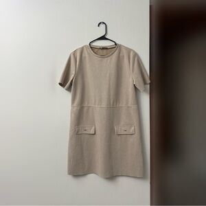 Zara faux suede beige short sleeve shift dress